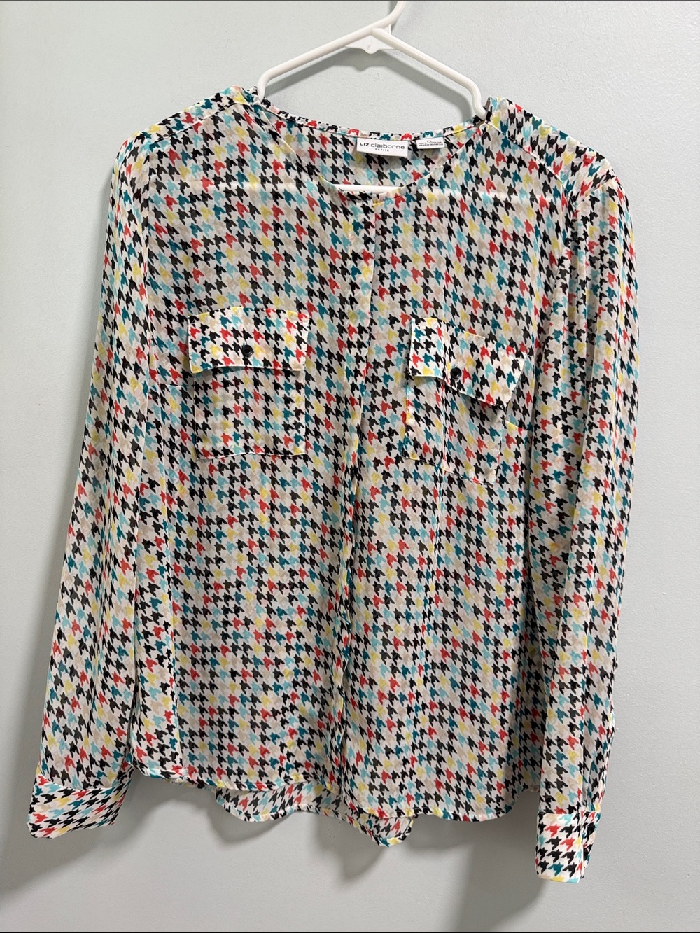 Liz Claiborne Multicolor Houndstooth Scoop Neck Blouse
